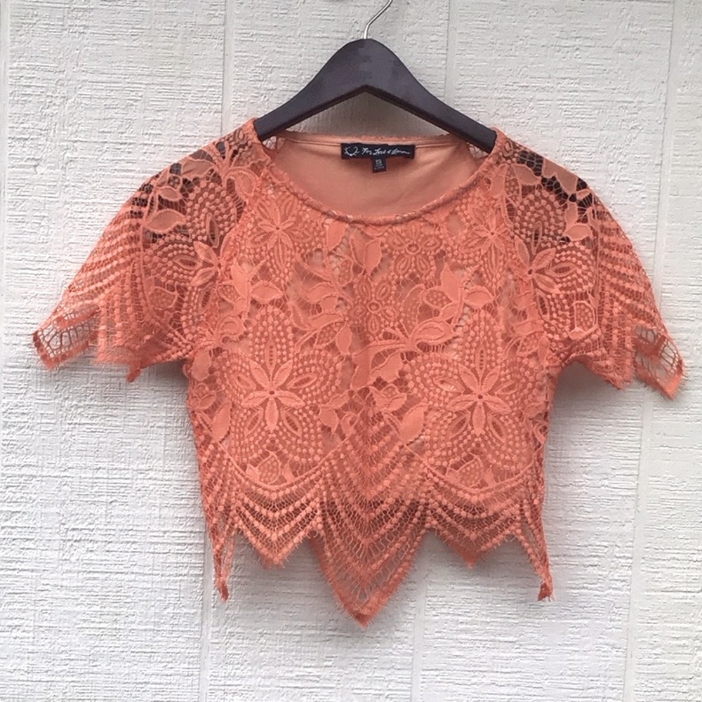 For Love and Lemons Luna top tropical orange lace crop top